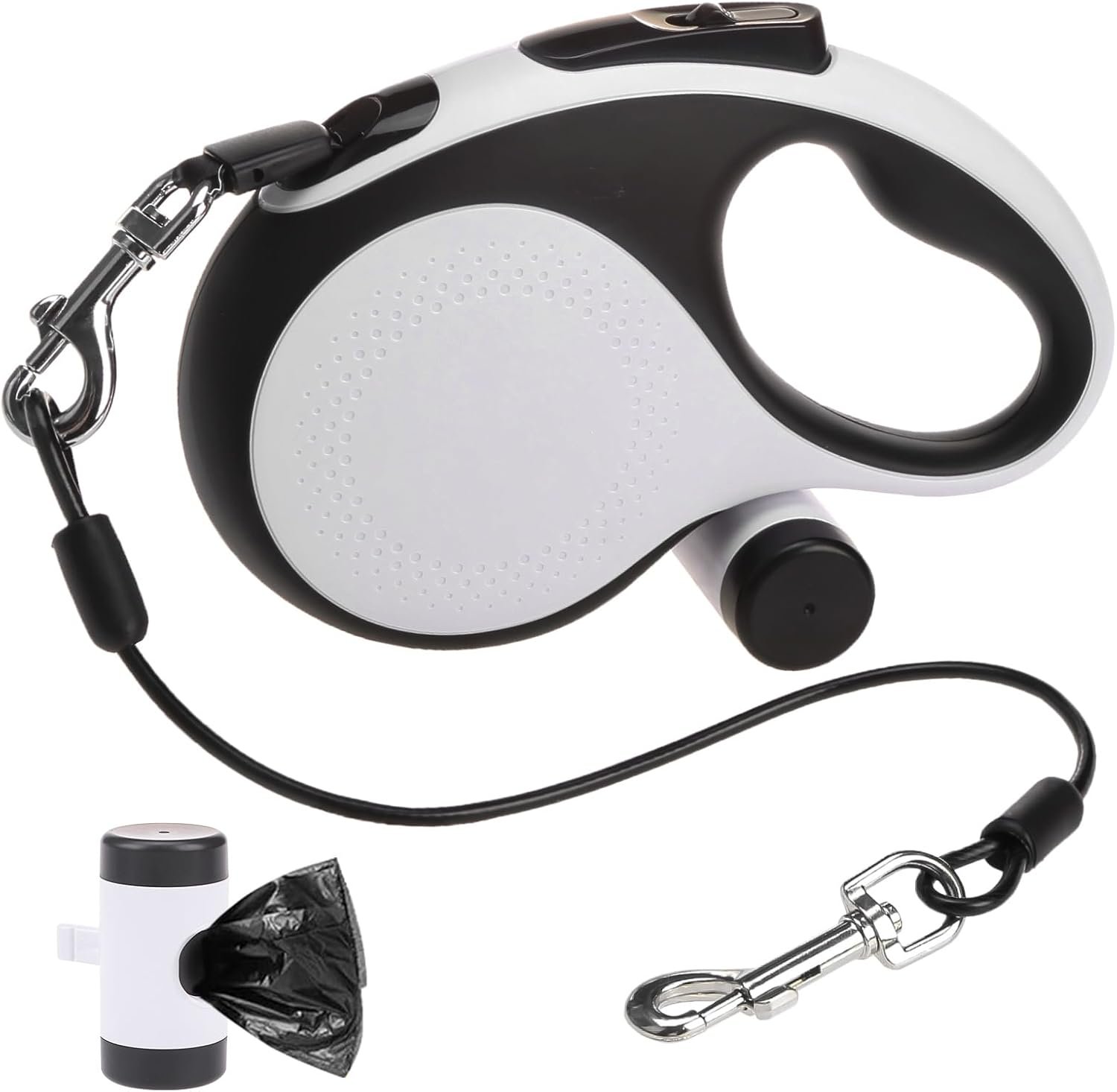 SCENEREAL Retractable Dog Leash for Small Medium Large Dogs up to 110lbs, 26ft 360° Tangle-Free Nylon Tape with Anti-Chewing Wire Rope&Waste Bag Dispenser, Heavy Duty Long Durable One-Handed Brake
