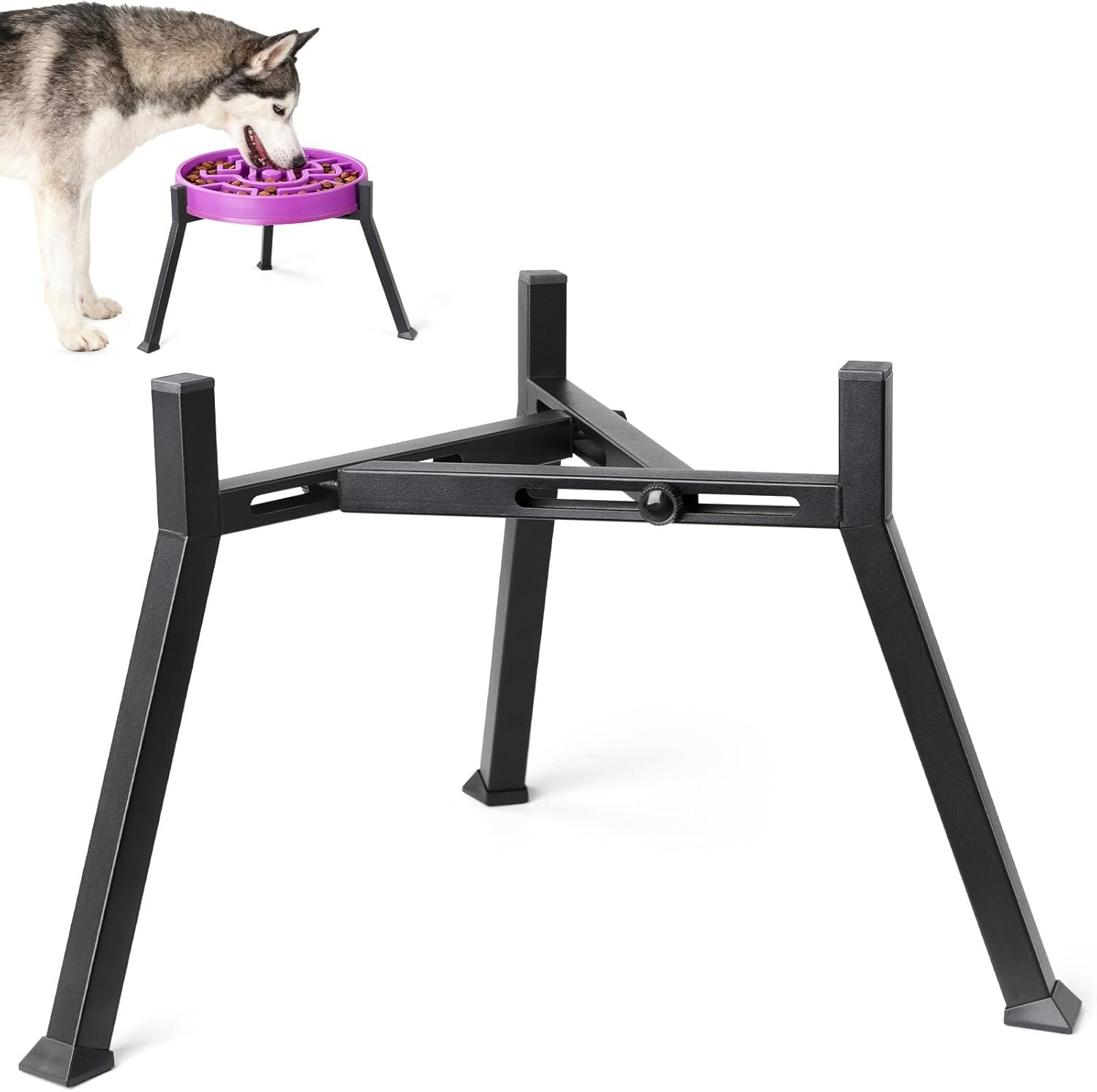 LOOBANI Elevated Dog Bowl Stand: Fits for Bowls Width 8.2″-11″ (Without Bowls) Adjustable Width Anti-Slip Raised Dog Bowl Stand Food Feeder for Large Adult, Seniors, Older, Arthritis Dogs Black Large