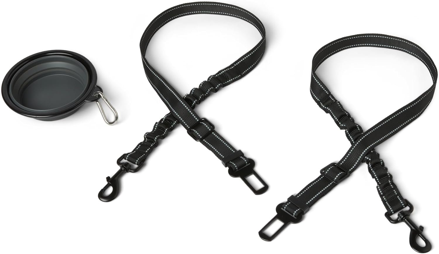 Amazon Basics Dog seat Belt, Adjustable Dog Car Harness, Adjustable Length 26″-39″, Includes Collapsible Travel Bowl, Black