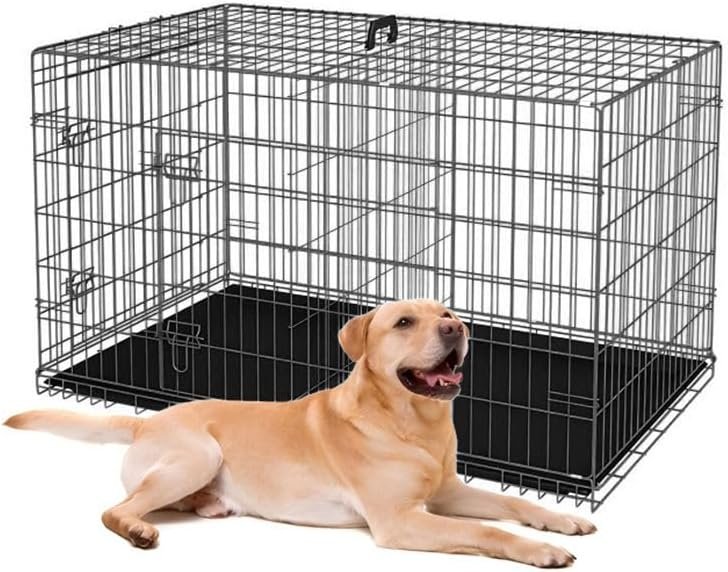 30-Inch Folding Metal Dog Crate for Small and Medium Breeds – Double Door, Removable Tray, and Carry Handle – Ideal for Indoor – Black