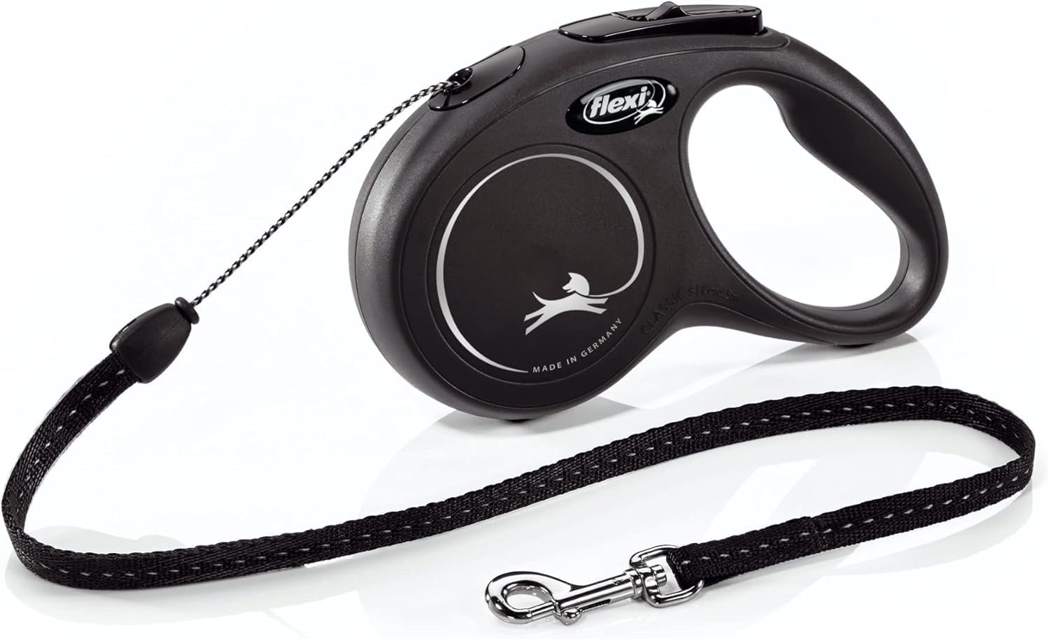 FLEXI New Classic Cord Retractable Dog Leash for Small Dogs up to 26 lbs. – 16 ft., Black | Tangle-Free Pet Walking Leash with One-Handed Brake, Pause, Lock|German Quality Product