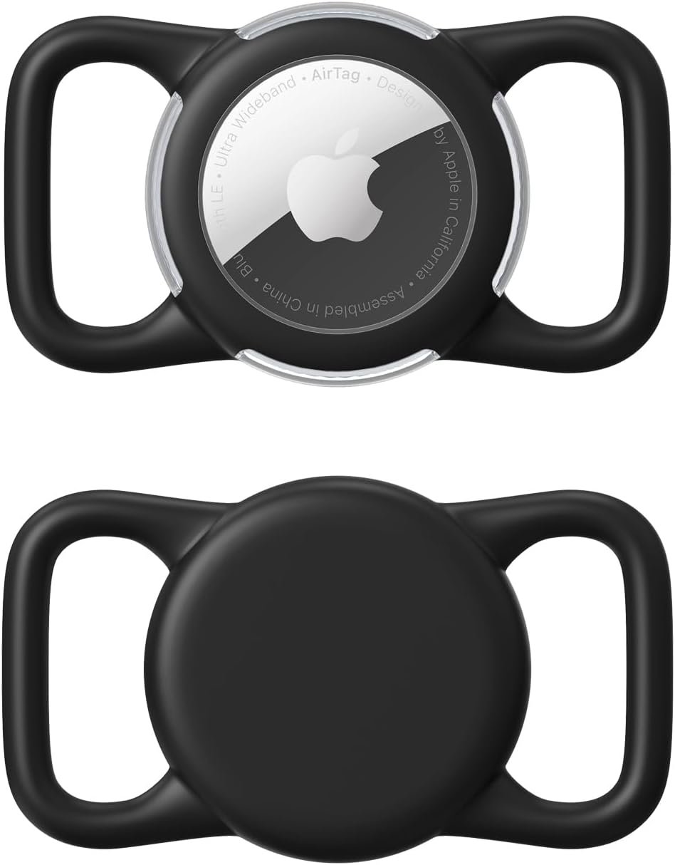 Waterproof Airtag Holder for Dog Collar, Soft Full-Body Protective Airtag Holder for Dog & Cat Collars, Ultra-Durable, Easy Installation, Lightweight Clear Airtag Case (Black, Regular)