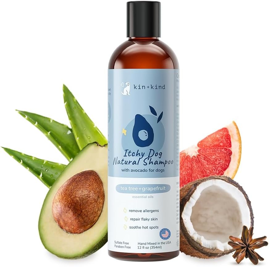 kin+kind Itchy Dog Natural Dog Shampoo – Gentle Clean for Itchy Skin – Avocado Oil – Tea Tree & Grapefruit Fragrance – 12 fl oz