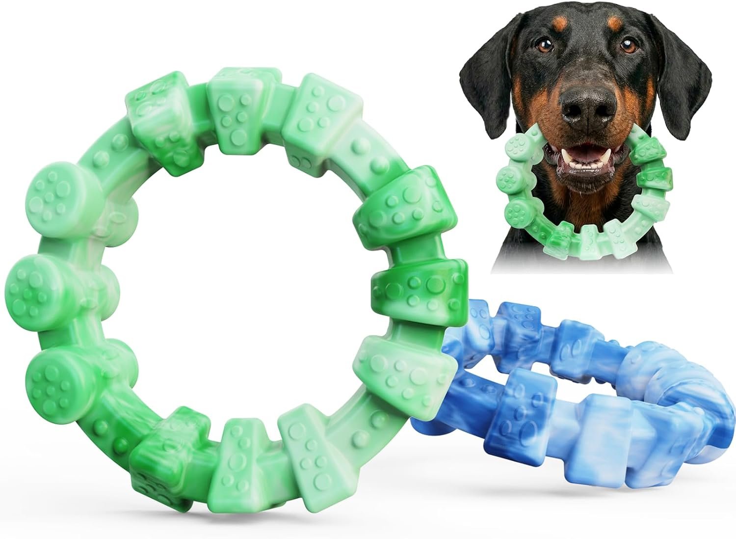 BoYoYo 2 Pack Dog Toys for Aggressive Chewers, Indestructible Dog Toys for Large Breed, Durable Chew Toy for Dogs to Keep Them Busy, Ring Toy for Trainging & Cleaning Teeth, Milk Flavored