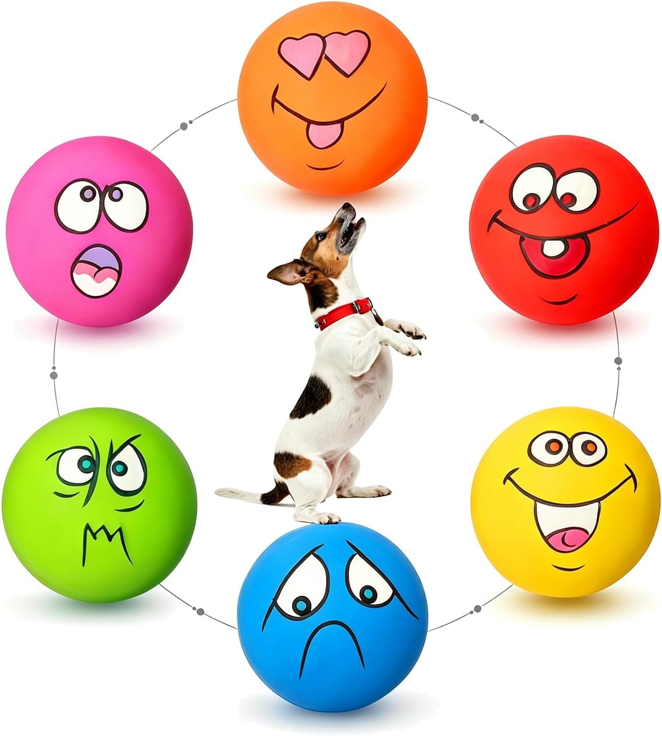 HOLYSTEED Latex Dog Squeaky Toys, Soft Rubber Small Dog Toys Chewing Squeak Toy, Fetch Play Balls Toy for Puppy Small Pet, Smile Face Flat Ball with Squeaker 6pcs