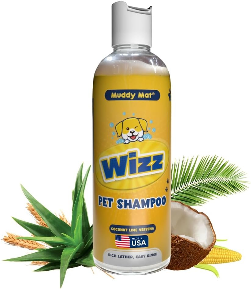 Muddy Mat® Wizz Pet Shampoo for Dogs & Cats – Aloe Vera & Oatmeal Dog Shampoo for Itchy Skin Relief, Smelly Dogs & Sensitive Coats – Natural, Alcohol & Paraben Free – Puppy Shampoo, 17 oz