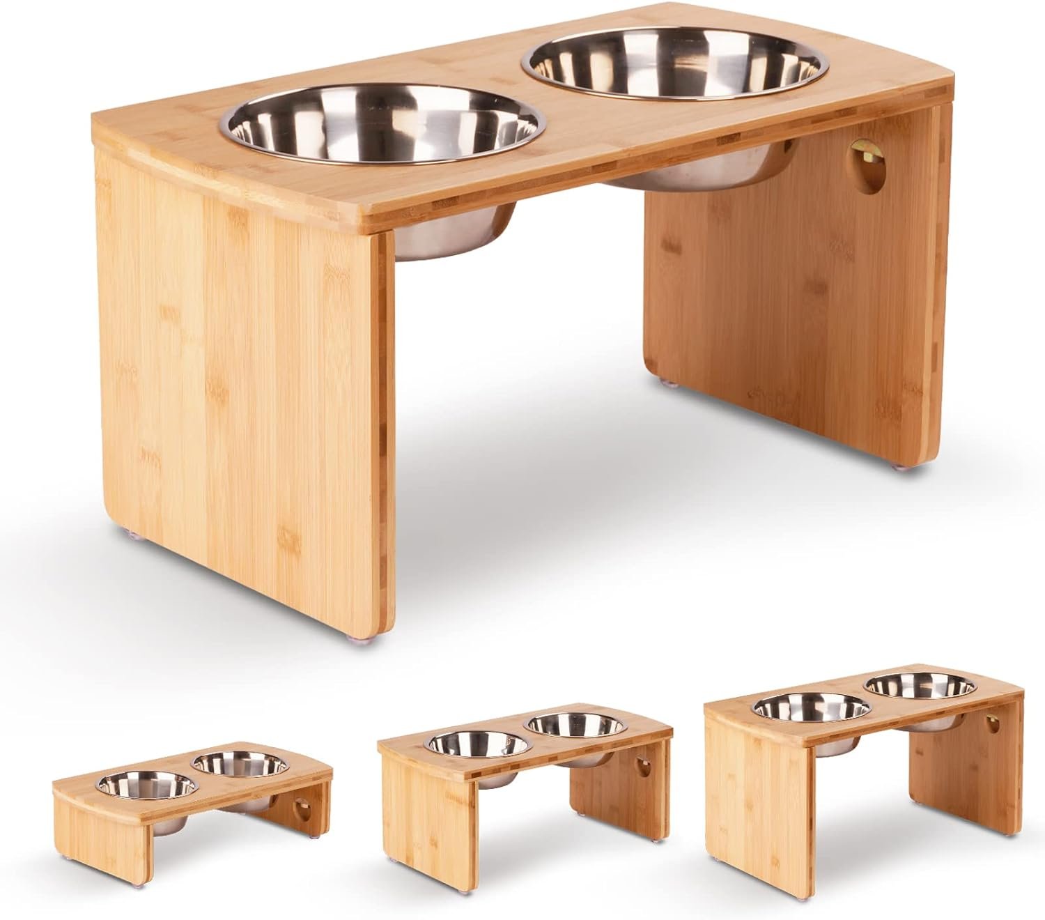 Elevated Dog Bowls, Bamboo Raised Dog Bowl for Large Dogs & Medium Dogs, with 2 Stainless Steel Bowls (10” Tall–48 oz Bowl)