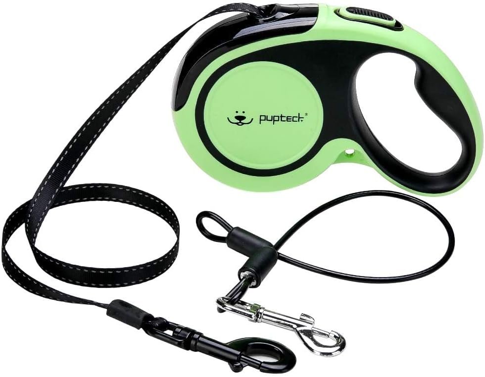 PUPTECK Retractable Dog Leash with Chew Proof Cable for up to 110lbs Small Medium Large Dogs, Heavy Duty Dog Leash for Daily Training Walking, Green, 16ft
