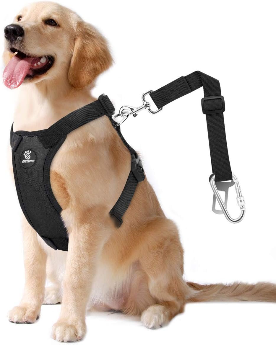 VavoPaw Dog Seat Belt, Safety Vest Dog Car Harness with Adjustable Buckle Dog Seat Belt for Vehicle Nylon Pet Safety Seat Belts Heavy Duty(L, Black)