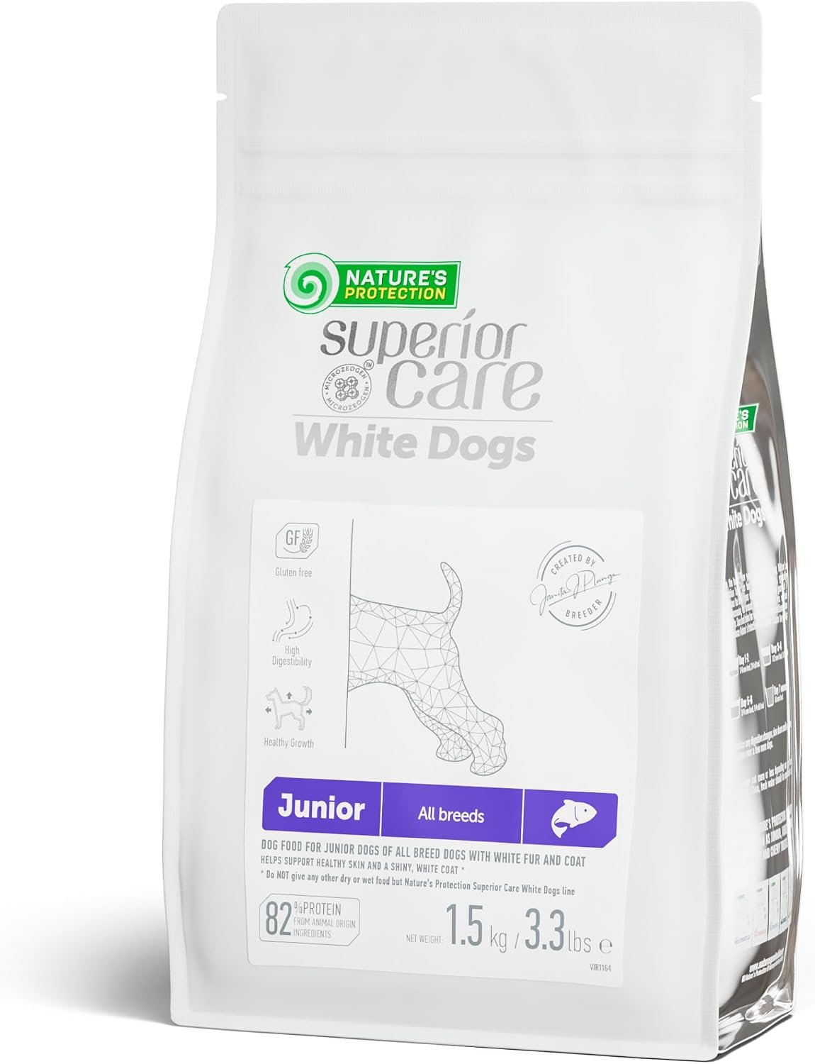 Nature’s Protection Small & Large Breed Puppy Food Dry – Grain Free, High Protein, Anti-Tear Stain Formula – Dog Kibble for All Breeds with White or Light Fur (Superior Care – Salmon, 3.3 lb)