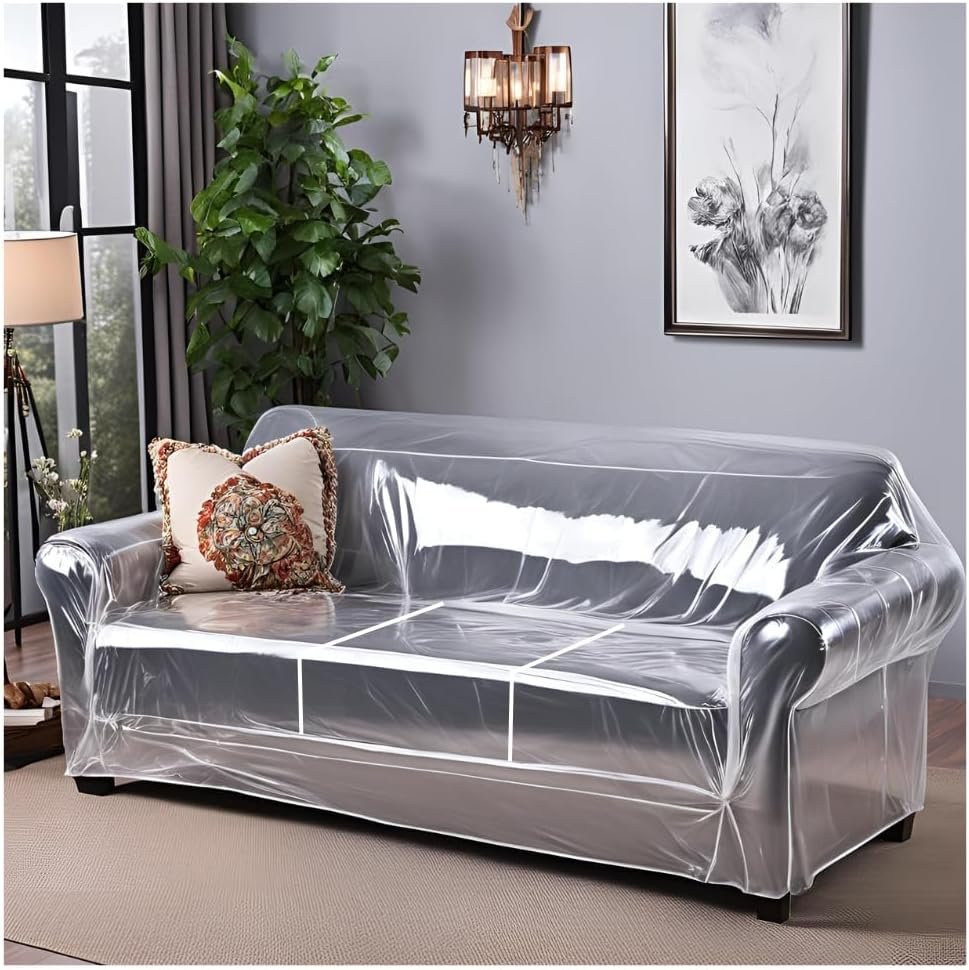 Evelots Clear Couch Cover – Thick Heavy Duty Vinyl 3 Seat Sofa Cover for Protection Against Cat & Dog Clawing – Stain & Dust Protector – Waterproof Slipcover for Moving & Storage