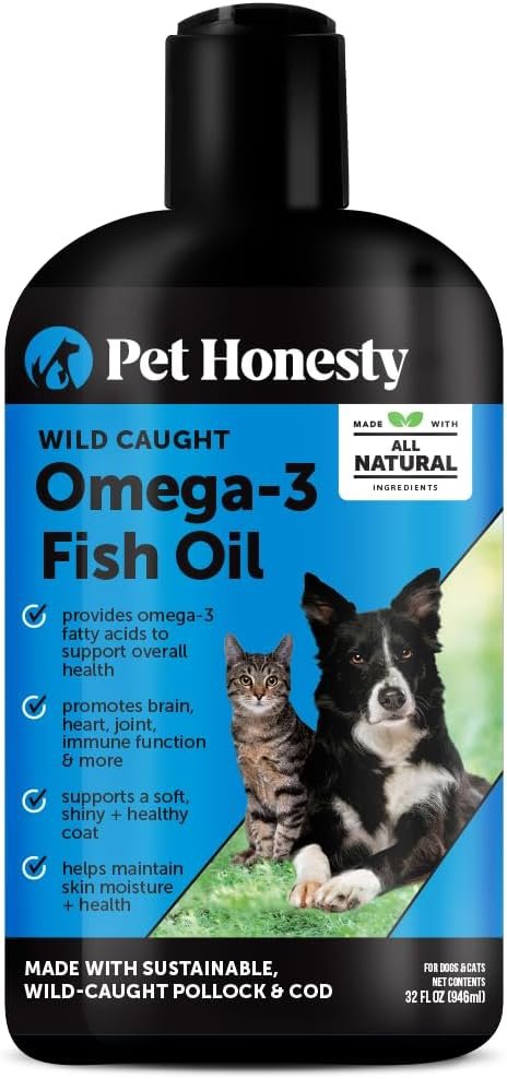 Omega 3 Fish Oil for Dogs and Cats – Liquid Fish Oil for Dogs Skin and Coat Supplement, Dog Omega 3 Fish Oil Supplement EPA + DHA, Wild Caught Pollock & Cod Oil for Dogs for Skin + Coat Health (32oz)