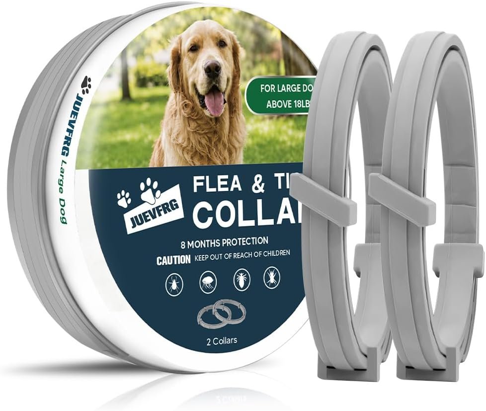 NJKPUYT Flea Collar for Dogs, Tick and Flea Collar for Dogs, Dog Tick Collar, Dog Flea Collars, Flea Collar for Large Dogs, Plant-Based Protection,Easy to Use,Lasts Up to 8 Months – 2 Pack
