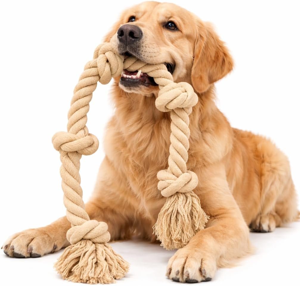 Ali+Oli Pets Dog Rope Toy for Large Dogs, Heavy Duty 5-Knot Cotton Tug-of-War Rope for Aggressive Chewers, Durable Interactive Chew Toy
