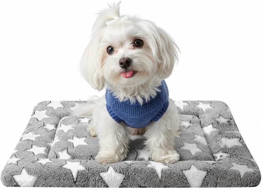 Dog Bed Mat, Reversible Dog Crate Pad for Small Medium Dogs & Cats, Soft Washable Kennel Mat with Non-Slip Bottom, Lightweight Pet Bed for Crate, Cage, Home and Travel(Gray Star, 24″ L*18″ W*1.5″ Th)