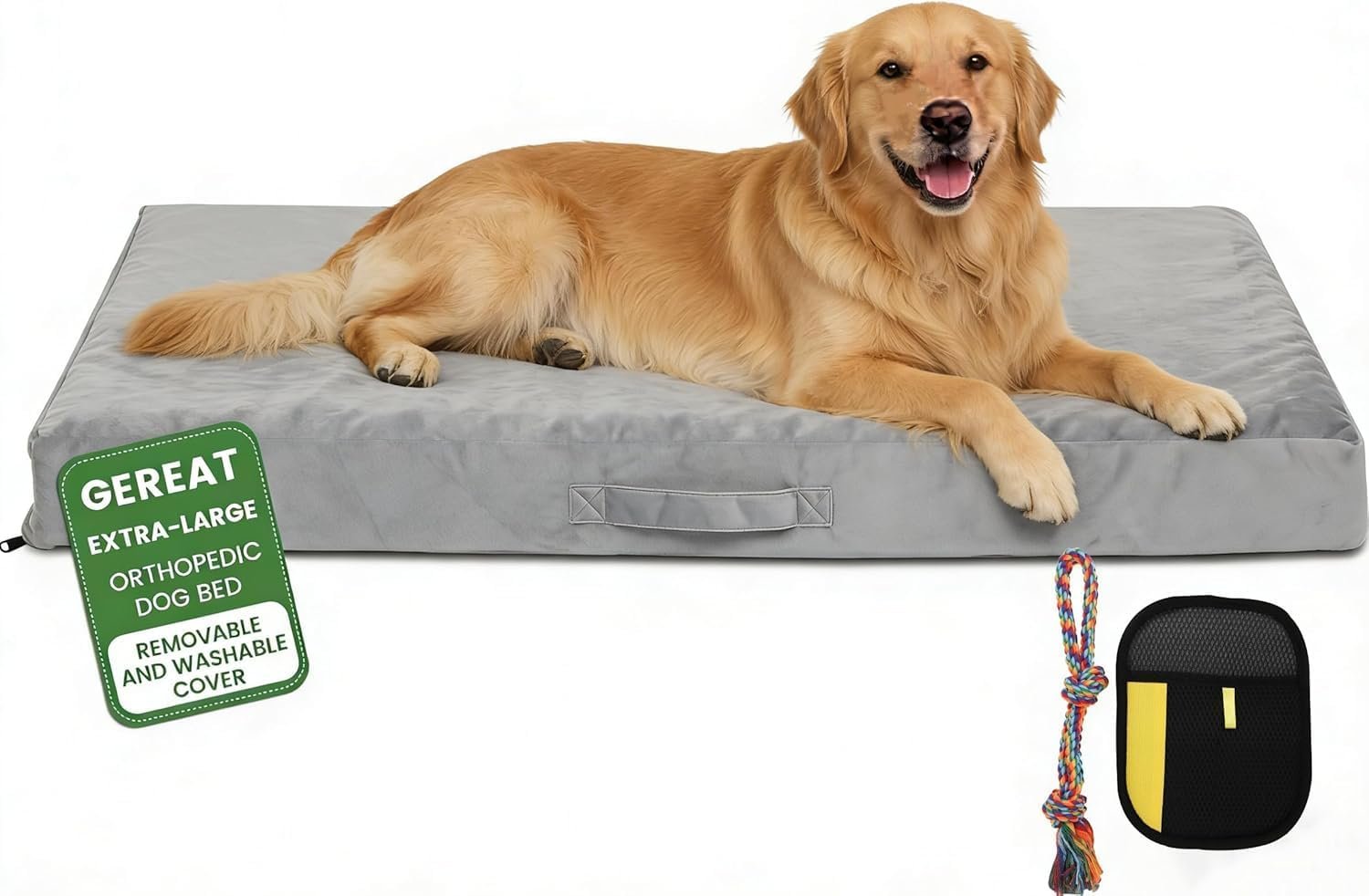 Orthopedic Dog Bed for Extra Large Dogs, Waterproof Washable Cover | 44×30″ Dog Bed with 28D Egg Crate Foam, Non-Slip Bottom, Removable Washable Cover, Includes Hair Removal Glove and Chew Knot
