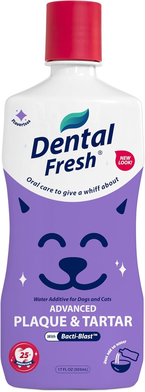 Dental Fresh – Advanced Plaque & Tartar Support Water Additive for Dogs & Cats – Helps Freshen Breath and Clean Teeth Without Brushing – 17 fl oz