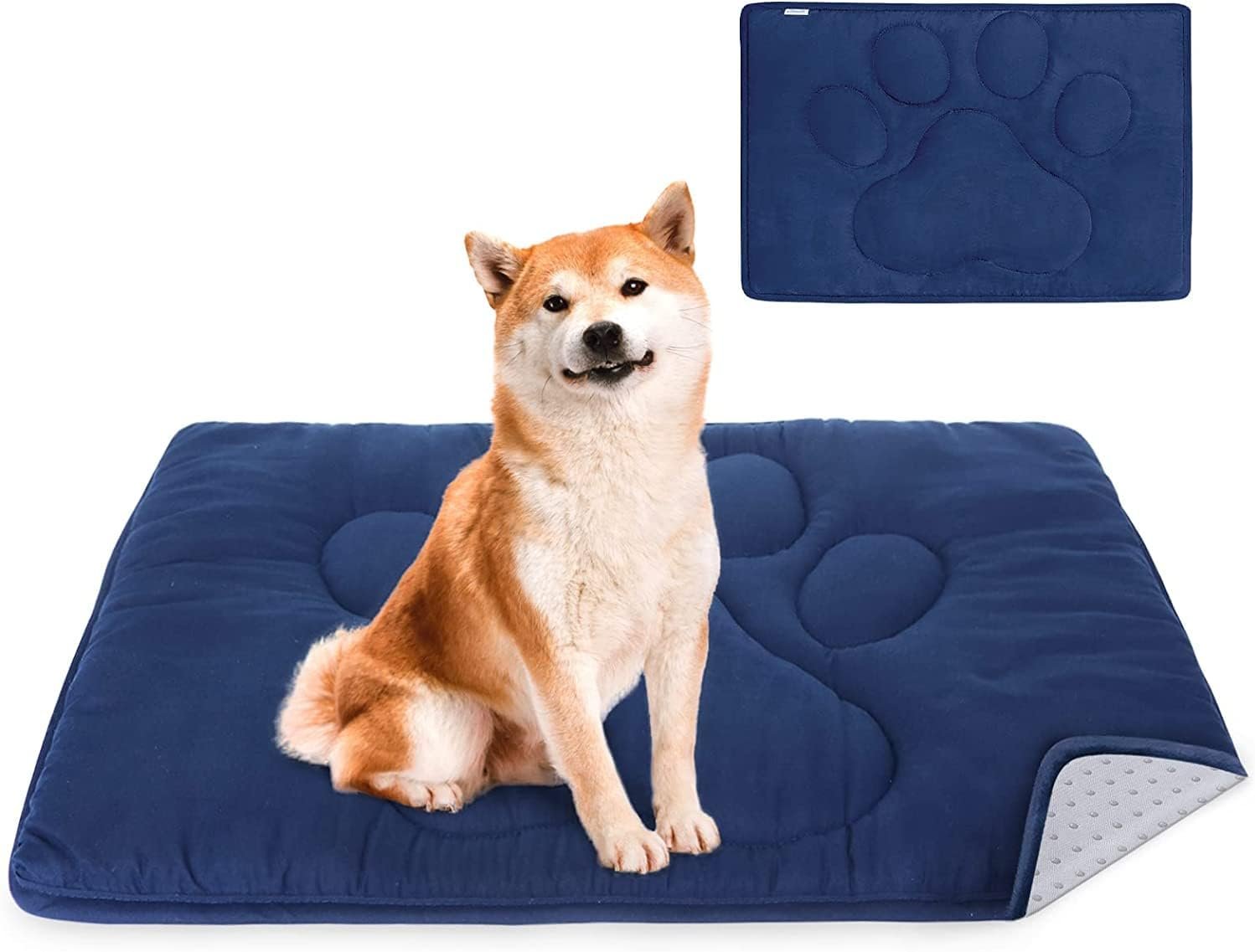 Coldwind Dog Crate Pad(23″x 36″),Washable Crate Mat with Anti-Slip Bottom, Dog Mats for Sleeping, Breathable Kennel Pad,Dark Colored to Hide Stains, Navy
