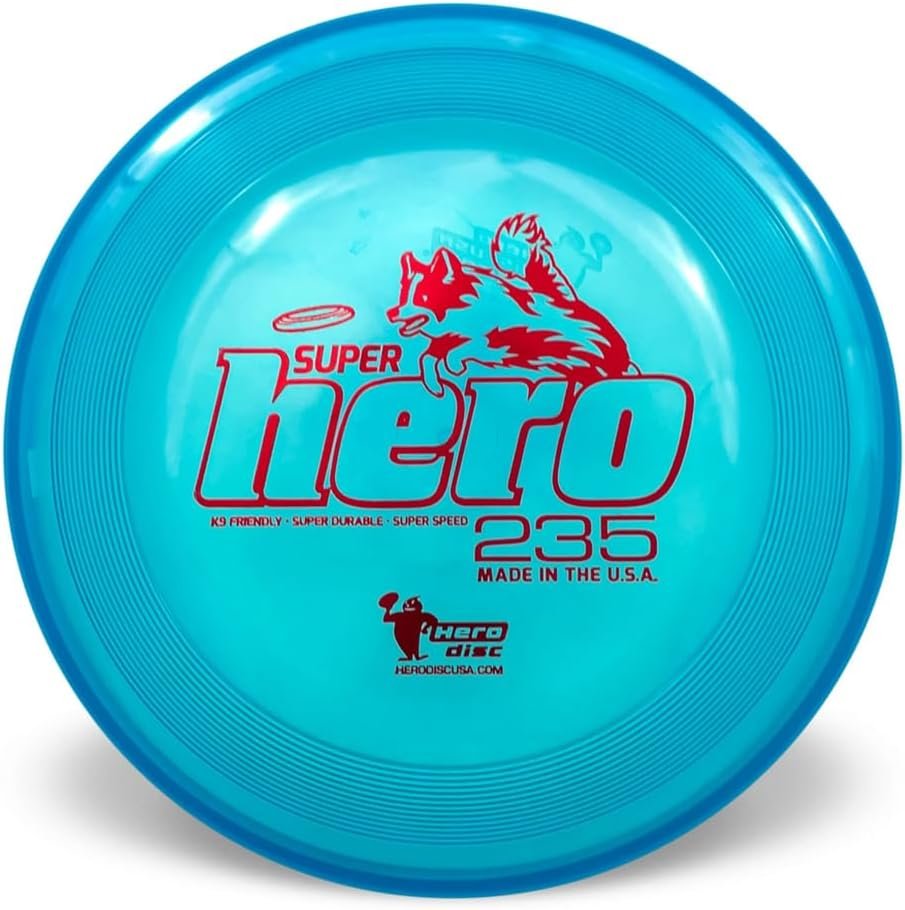 Hero Disc USA Superhero 235 K9 Candy Plastic Dog Disc, Outdoor Dog Toy and Pet Disc, Puncture Resistant Dog Flying Disc (Blue)