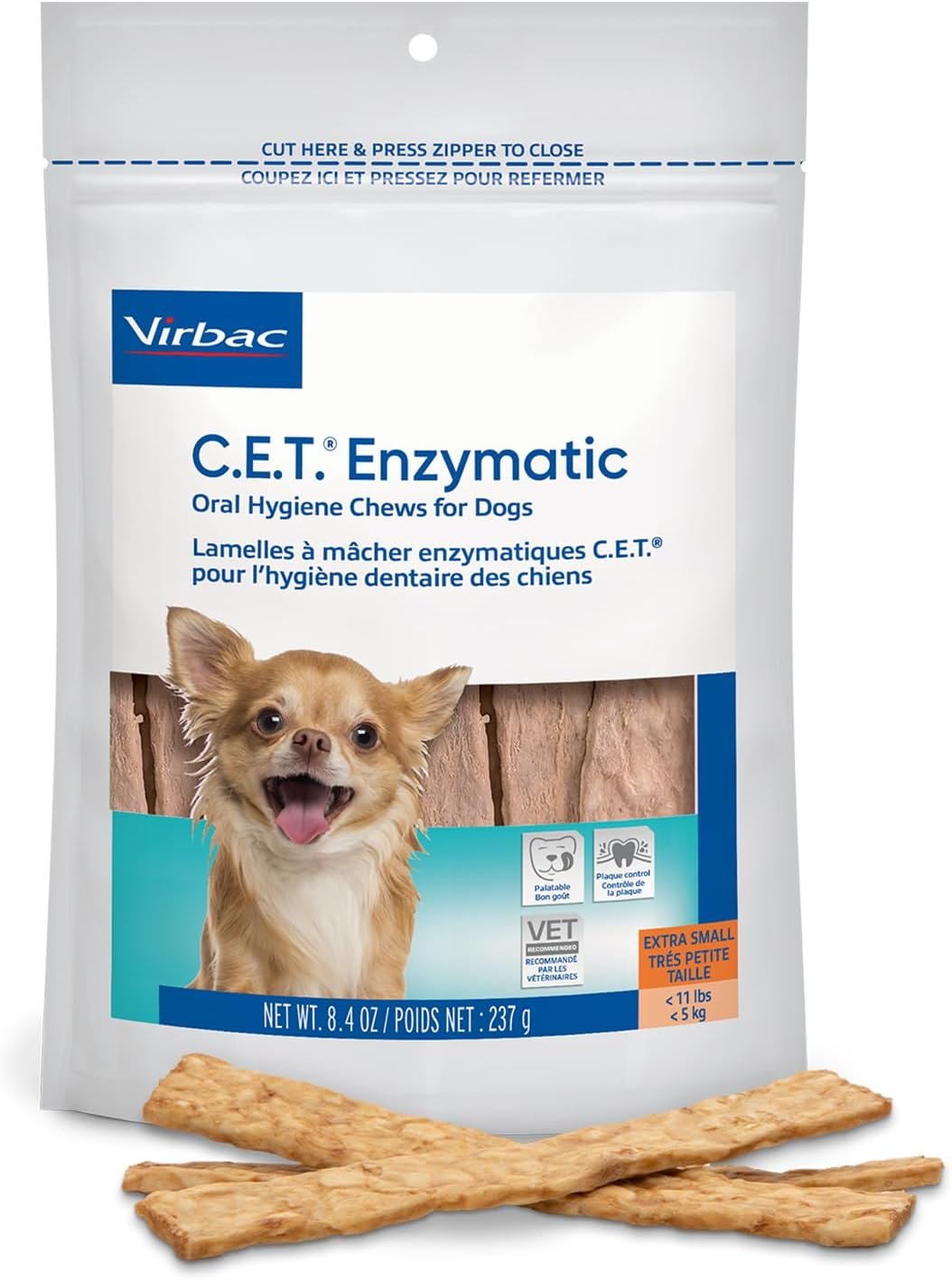 Virbac C.E.T.® Enzymatic Oral Hygiene Chews for Dogs, X Small – Plaque & Tartar Control – Single Layer Beefhide with Exclusive Dual-Enzyme System & Tasty Chicken Flavor – Easy to Give Dog Dental Chew