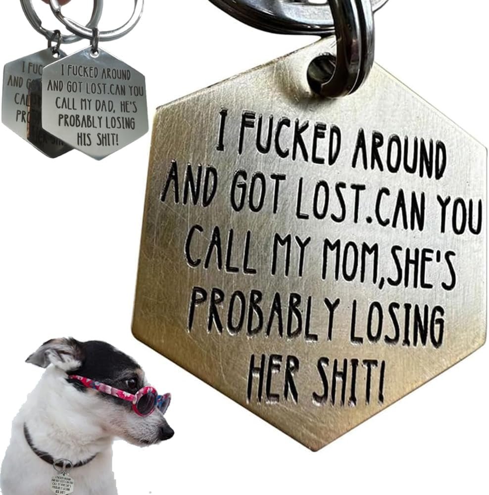 Funny Dog Tags,Stainless Steel Funny Pet Tag,Deeply Engraved Dog Collar Tag,Pet Cat Collar Charm Gift for Cats Owner Dog Lover (Mom)