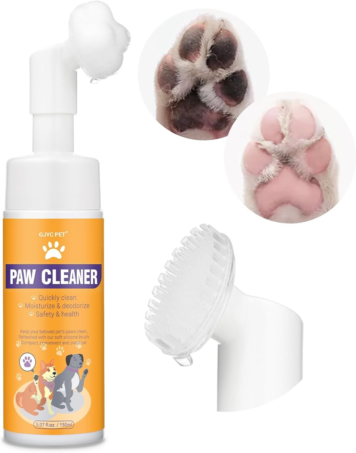 Paw Cleaner for Dogs and Cats,Magic Foam – Clean Paws No-Rinse Foaming Cleanser-Dry Shampoo, Foot Cleaner Brush – with Rose Extract, Odor Control Wash – Good for Puppy