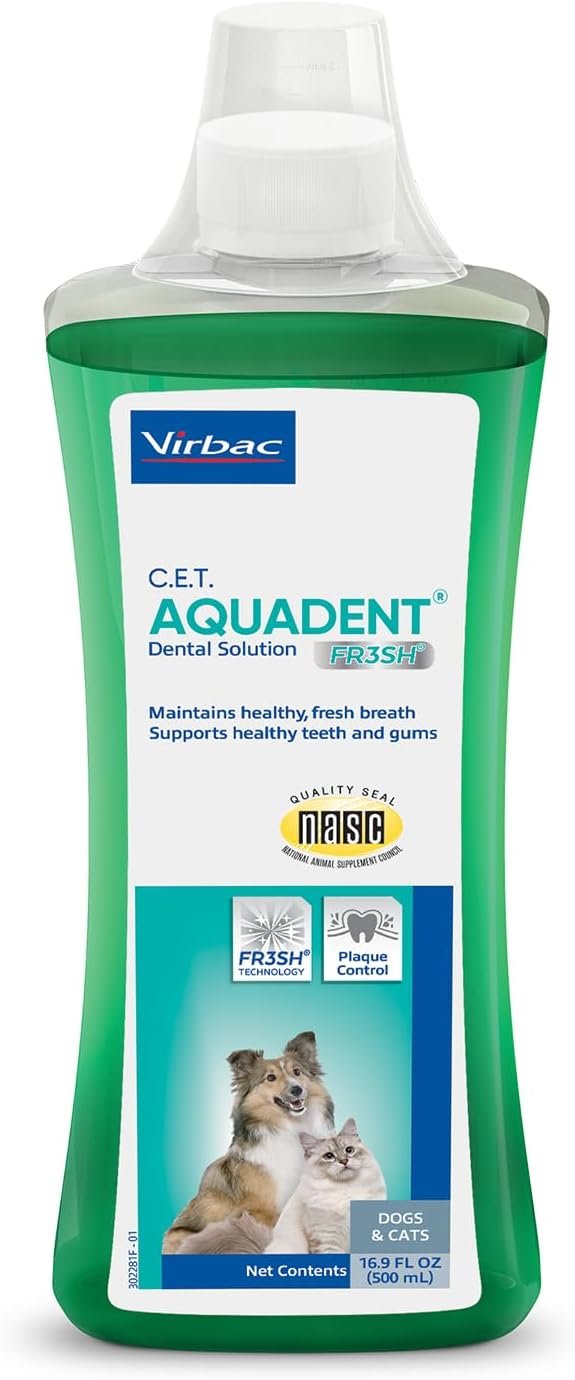Virbac C.E.T. AQUADENT® FR3SH® Dental Solution for Dogs & Cats – Supports Dental Health & Fresher Breath – VOHC Approved for Dogs (500 ml)