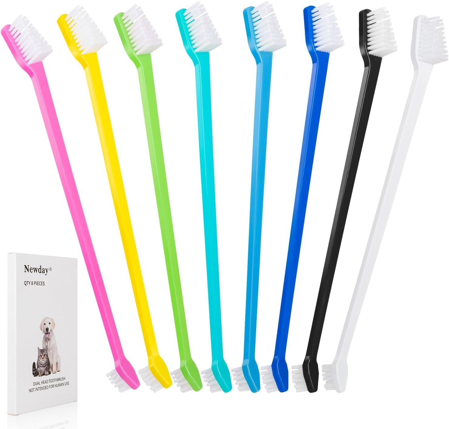 Newday Dog Toothbrush Set of 8 – Dual Headed, Dental Hygiene Convenient Soft Toothbrush to Clean pet Teeth, Dog Tooth Brushes for Small to Large Dogs, Cats, and Most Pets, Teeth Brush in Bulk
