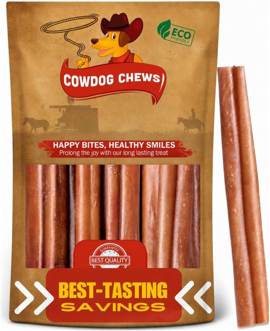 Cowdog Chews Beef Bully Stick: Odor-Free, Fully Digestible Beef Collagen Chews (5-7″, 5 Count) – Natural, Grain-Free, Long-Lasting Collagen Bully Stick Substitute for All Dog Breeds