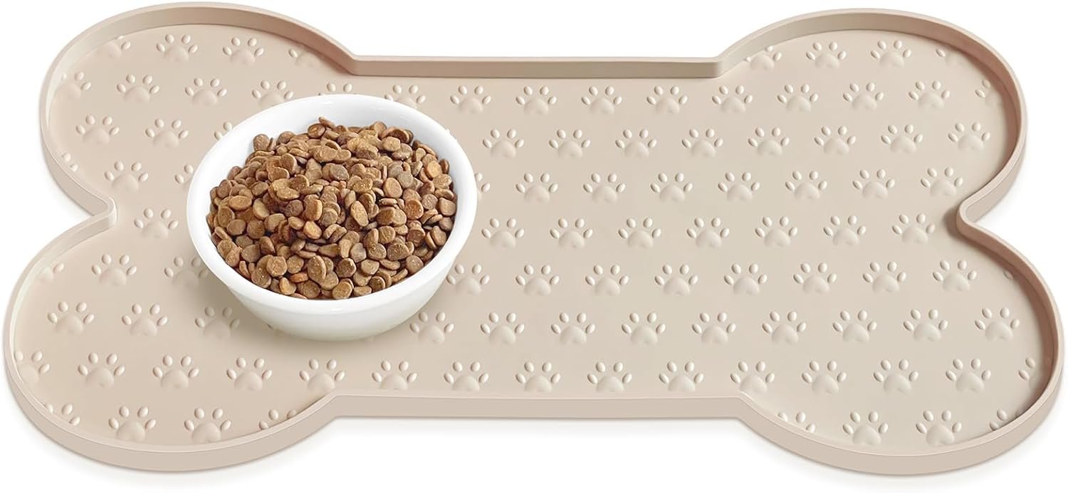 PWTAA Dog Food Mat Anti-Slip Silicone Dog Bowl Mat Thicker Pet Placemat Waterproof Cat Feeder Pad with Raised Edge Puppy Kitten Feeding Mats Suitable Small Medium-Sized Dogs Cats Eating Tray