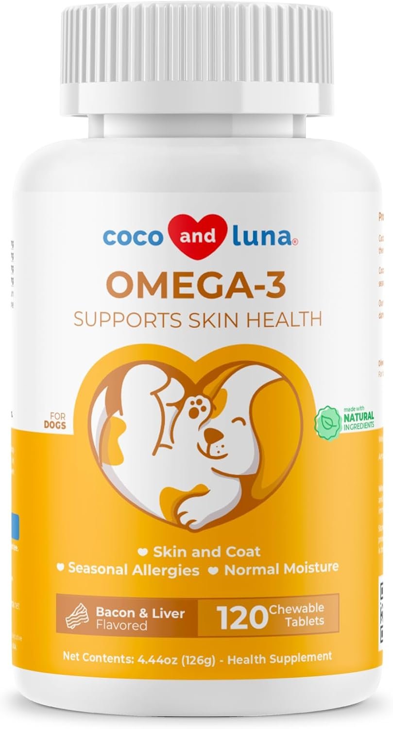 Omega 3 Fish Oil for Dogs 120 Tablets – Skin, Coat & Joint Support | Omega 3, 6 & 9 with Vitamin E. Supports skin & coat health, reduces shedding & dry skin. Promotes joint & heart function.