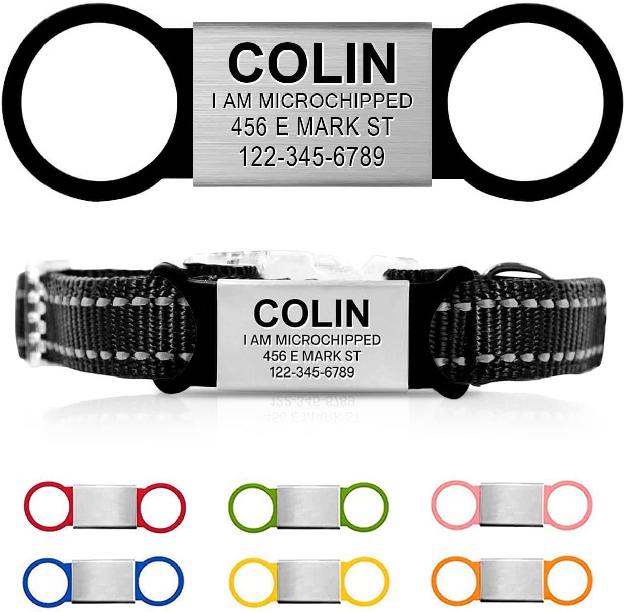 Personalized Dog Tag for Pets – No Noise – Engraved Dog Name Tag – Slide On Cat ID Tags – Custom Collar Tags for Small, Medium, Large Dogs and Cats – Silent Customized Puppy Identification Tags