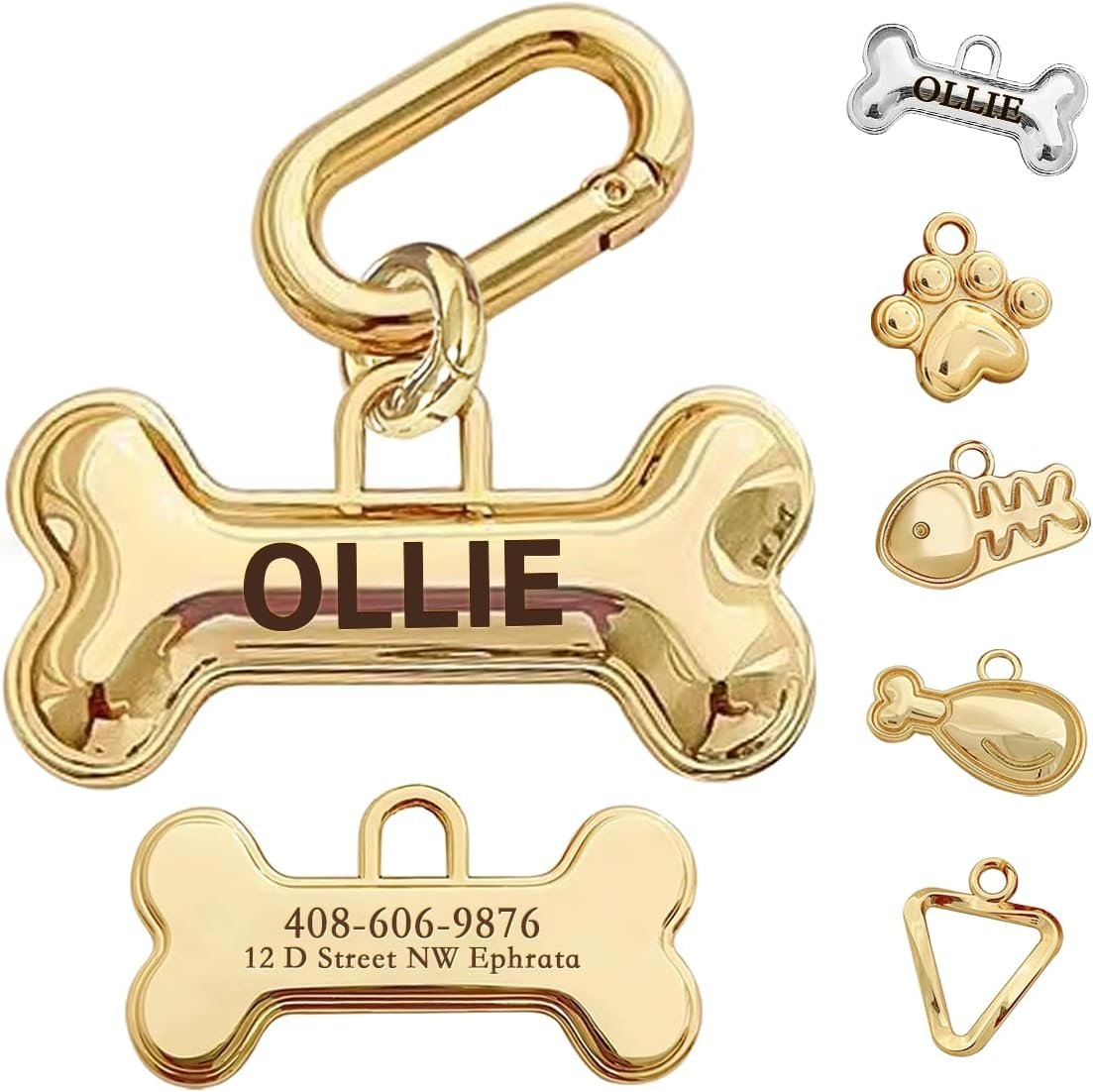 Dogs Tag Stylish Personalized Double Sided Deep Engraved Cat & Dog Tags Engraved for Pets Bone Balloon Shape Brass