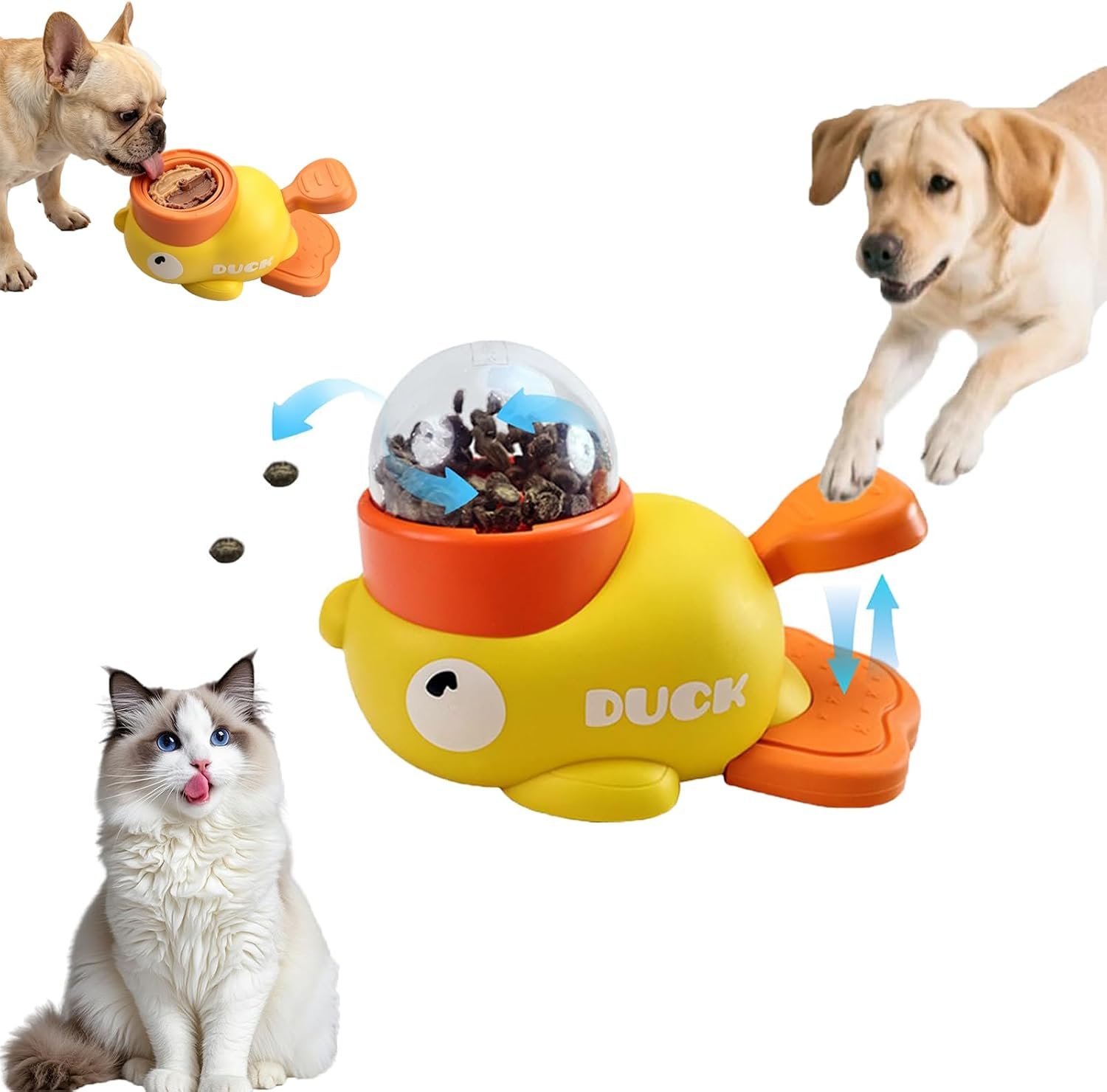 Duck Treat Dispenser with Lick Mat for Cats and Dogs to Train Problem-Solving Skills, Prevents Bloating, Dog Slow Feeder Puzzle Toy, Interactive Treat Dispensing Toy for Small Cats, Dogs