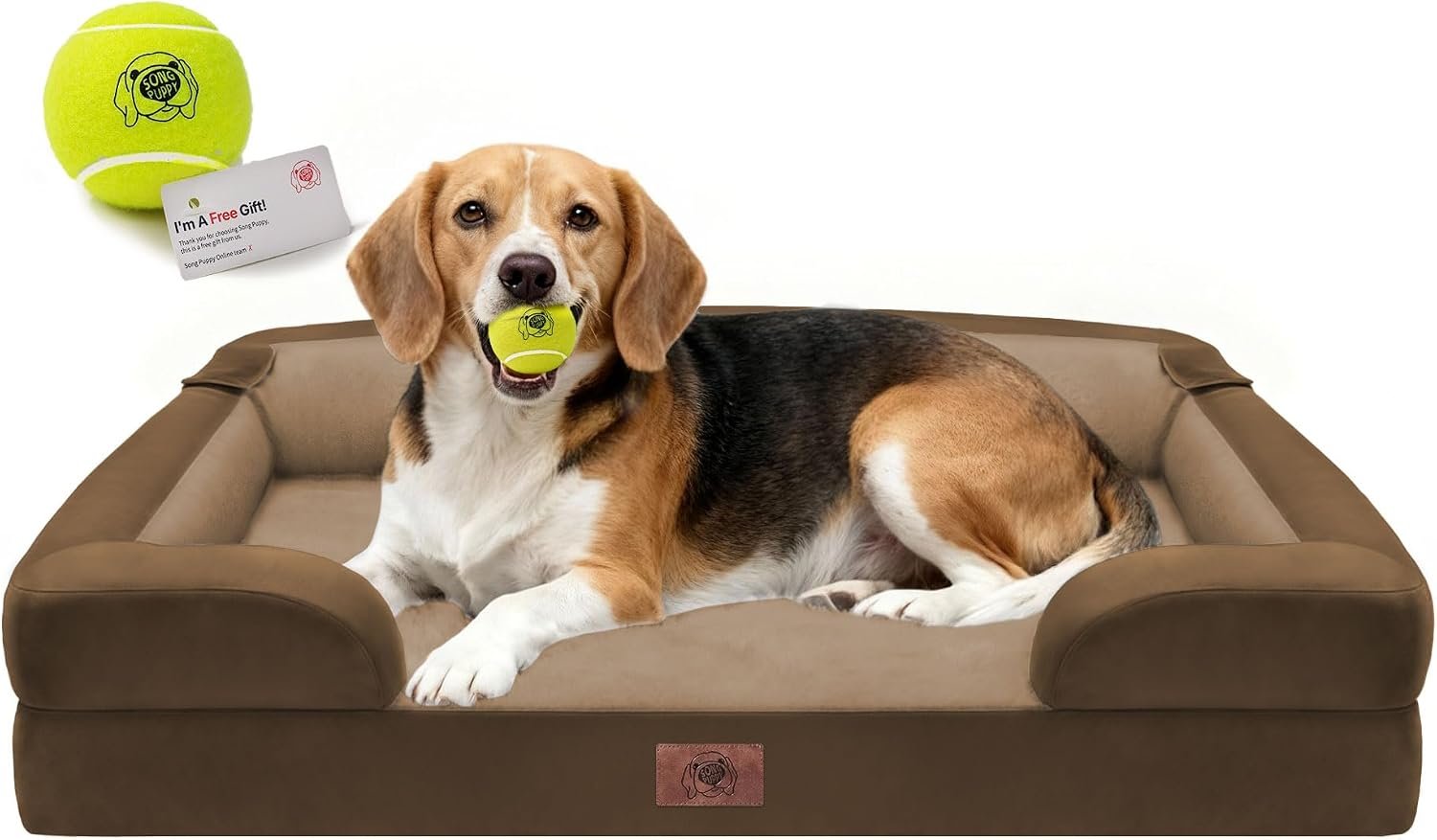 Orthopedic Dog Beds for Large Medium Dogs, Big Waterproof Memory Foam Pet Couch Bed with Removable Washable Cover, Tennis Ball Toy, 36×27