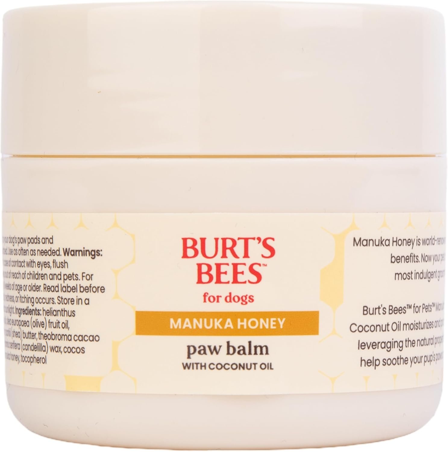 BURT’S BEES FOR PETS Paw Balm for Dogs with Manuka Honey and Coconut Oil, Soothes Dry Dog Paws, Naturally Derived Ingredients, 1.76 Oz