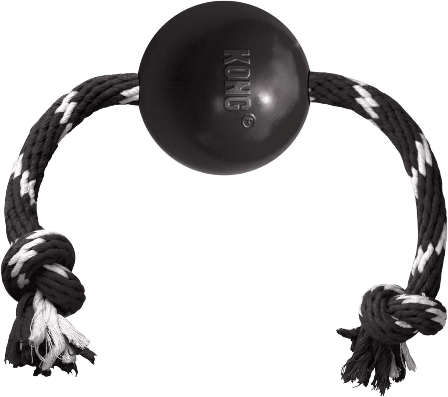 KONG Extreme Ball with Rope – Dog Fetch Toy with Rope for Easy Throwing – Durable Dog Ball Toy for Tug, Playtime & More s Most Durable Natural Rubber – Black – for Large Dogs