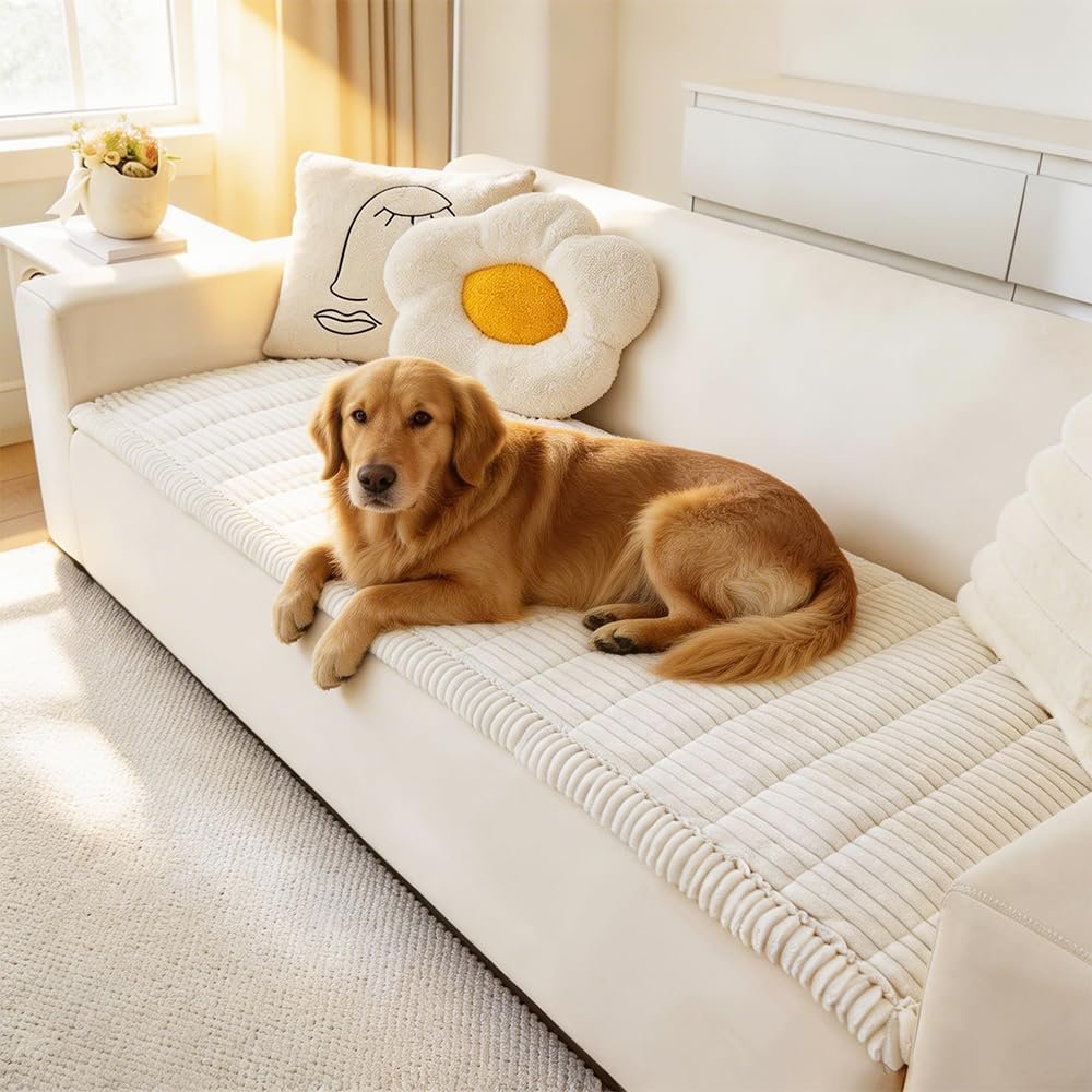 Awjcsv Couch Cover for Dogs Washable, Fuzzy Pet Couch Covers for 3 Cushion Sofa Pet Friendly, Non Slip Sofa Cover (White, 27.6″ X 59″/70 X 150cm)