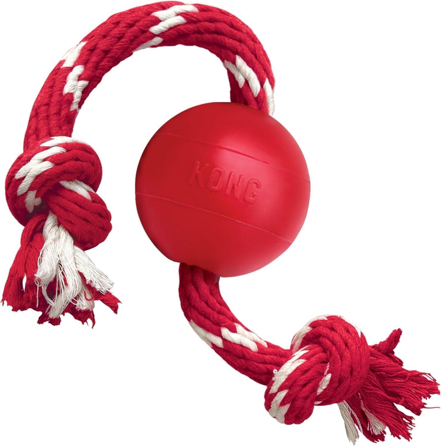 KONG Ball with Rope – Durable Fetch Toy with Rope for Easy Throwing – For Tug, Playtime & More – Natural Rubber – Red – For Small Dogs