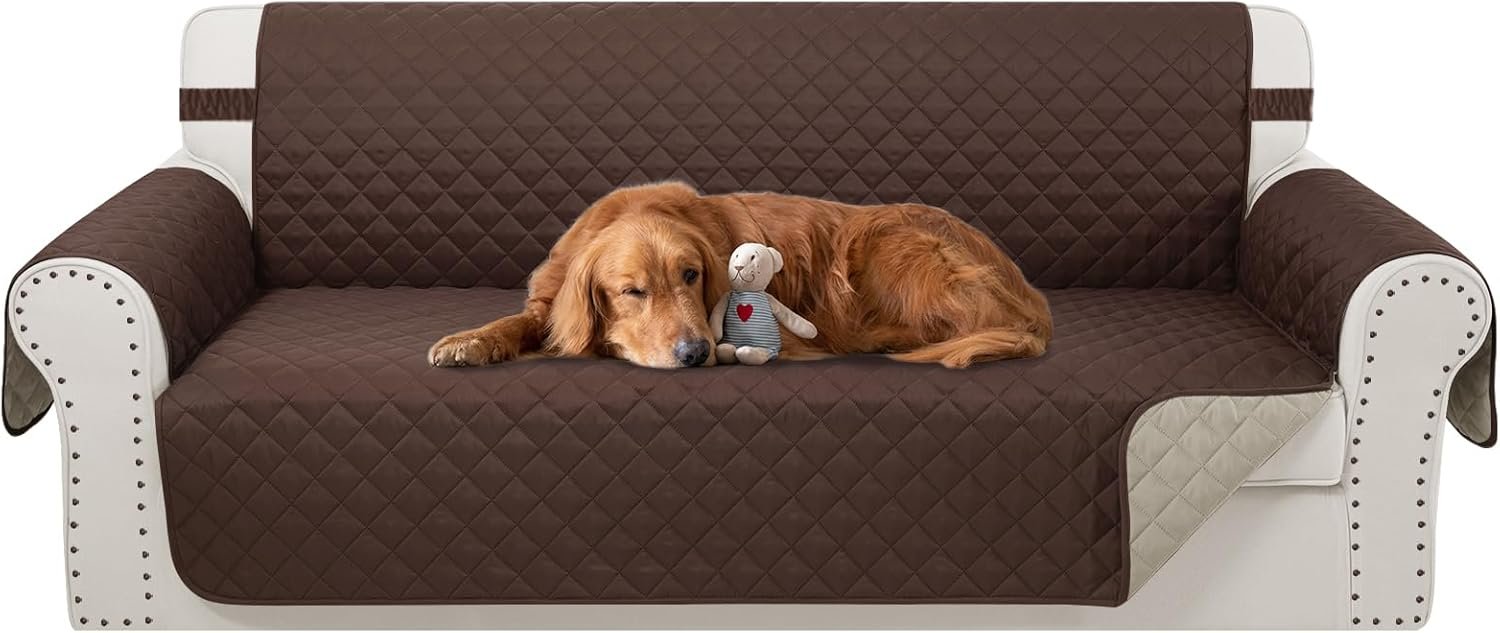 Reversible Couch Cover for 3 Cushion Couch Sofa Cover Washable for Pet Friendly with Elastic Straps Water Repellent(Sofa, Chocolate/Beige)
