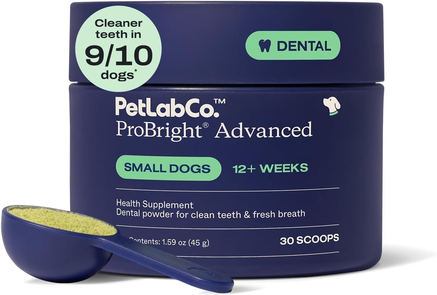 PetLab Co. ProBright Advanced Dental Powder – Dog Breath Freshener – Teeth Cleaning Made Easy – Targets Tartar & Bad Breath – Packaging May Vary – Formulated for Small Dogs