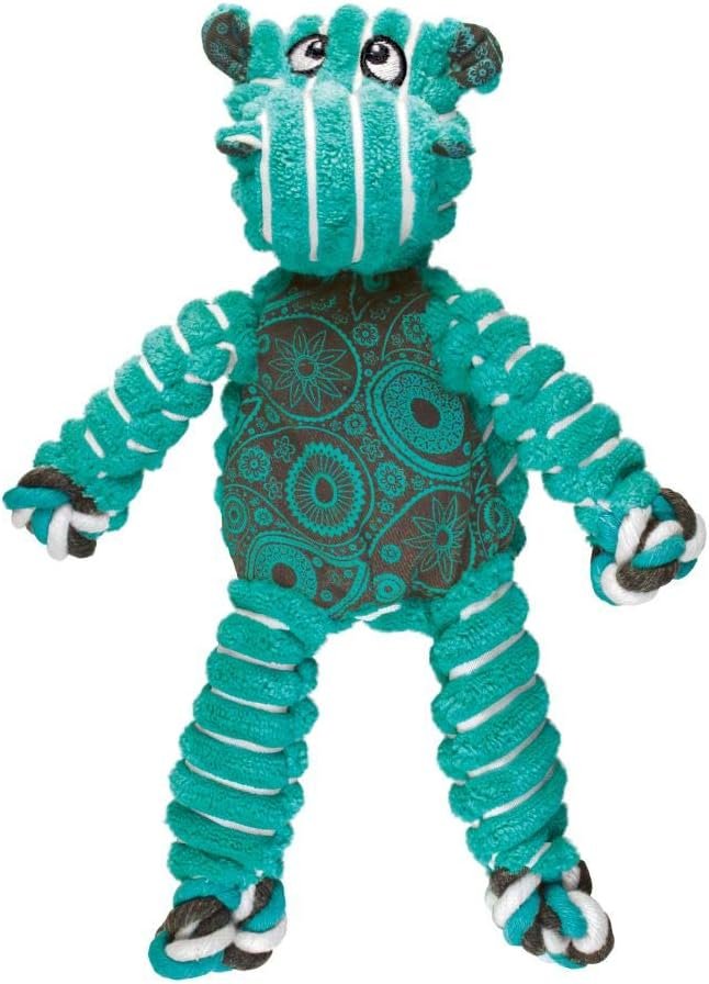 KONG Floppy Knots – Durable No‑Stuffing Squeaky Rope & Plush Dog Toy – for Teething, Playing (Hippo, Small/Medium)