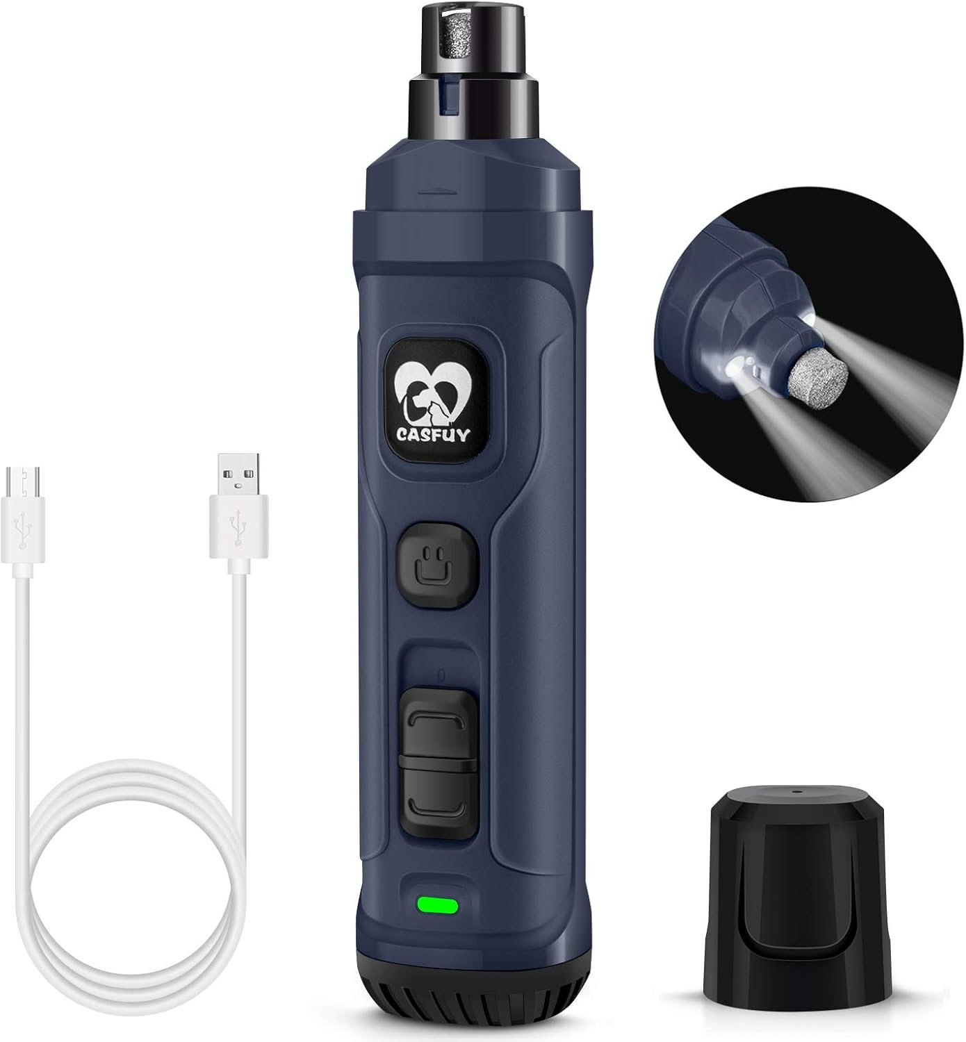 Casfuy Dog Nail Grinder with 2 LED Light – New Version 2-Speed Powerful Electric Pet Nail Trimmer Professional Quiet Painless Paws Grooming & Smoothing for Small Medium Large Dogs and Cats (Blue)