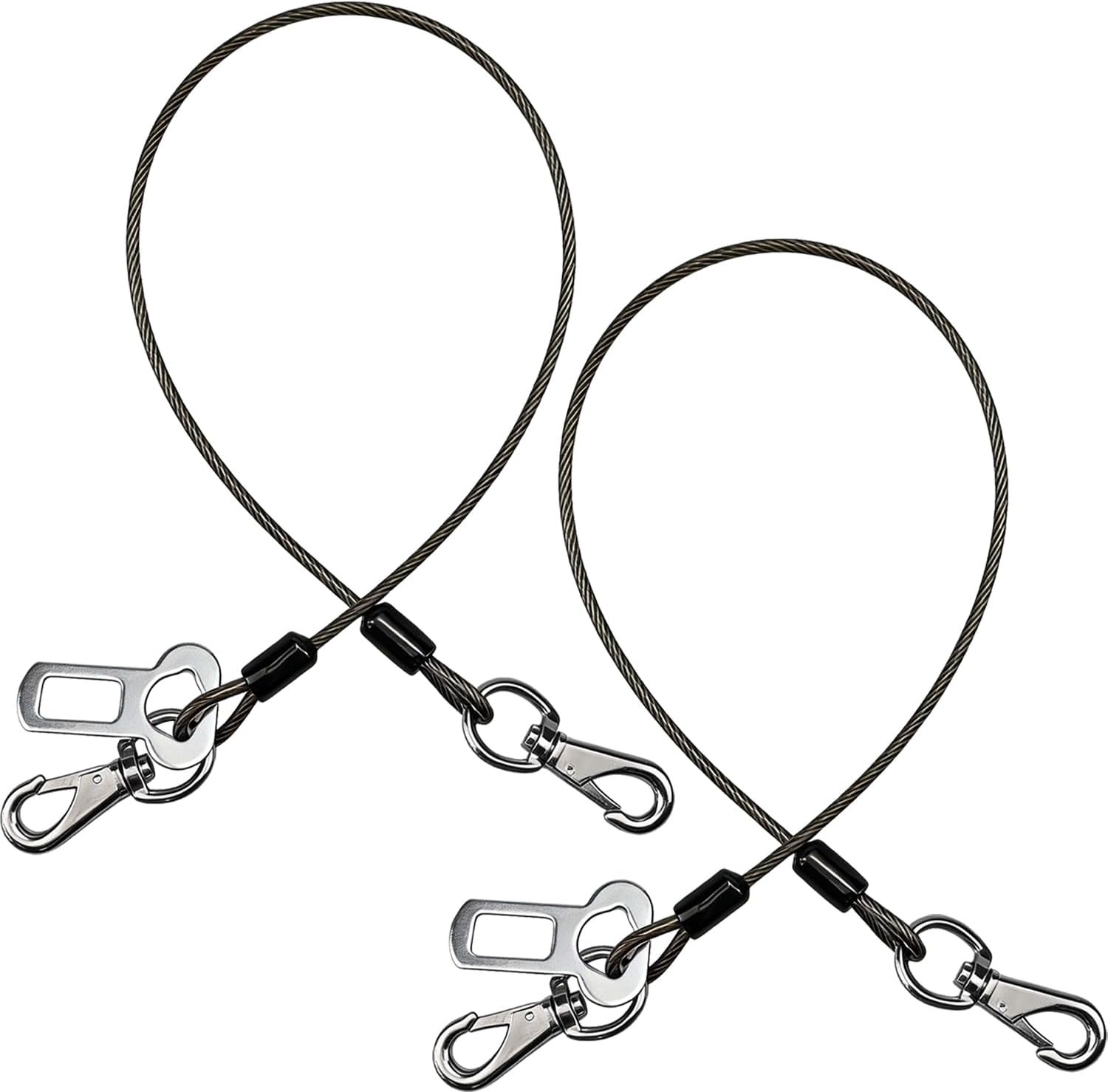 2-in-1 Dog Seat Belt for Car, Chew Proof Pet Safety Belt for Dog, Heavy Duty Dog Car Harness Restraint, Waterproof Coated Steel Wire Dog Leash (Black*2, 24inch/60 CM)