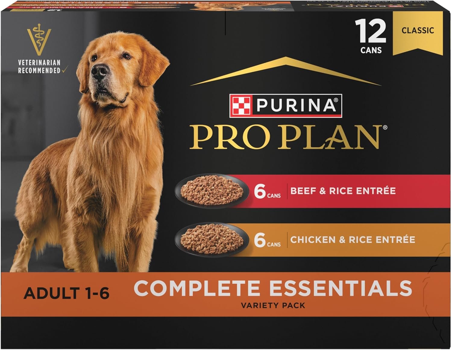 Purina Pro Plan Complete Essentials Wet Dog Food Chicken and Rice Entree and Beef and Rice Entree Variety Pack – (Pack of 12) 13 oz. Cans