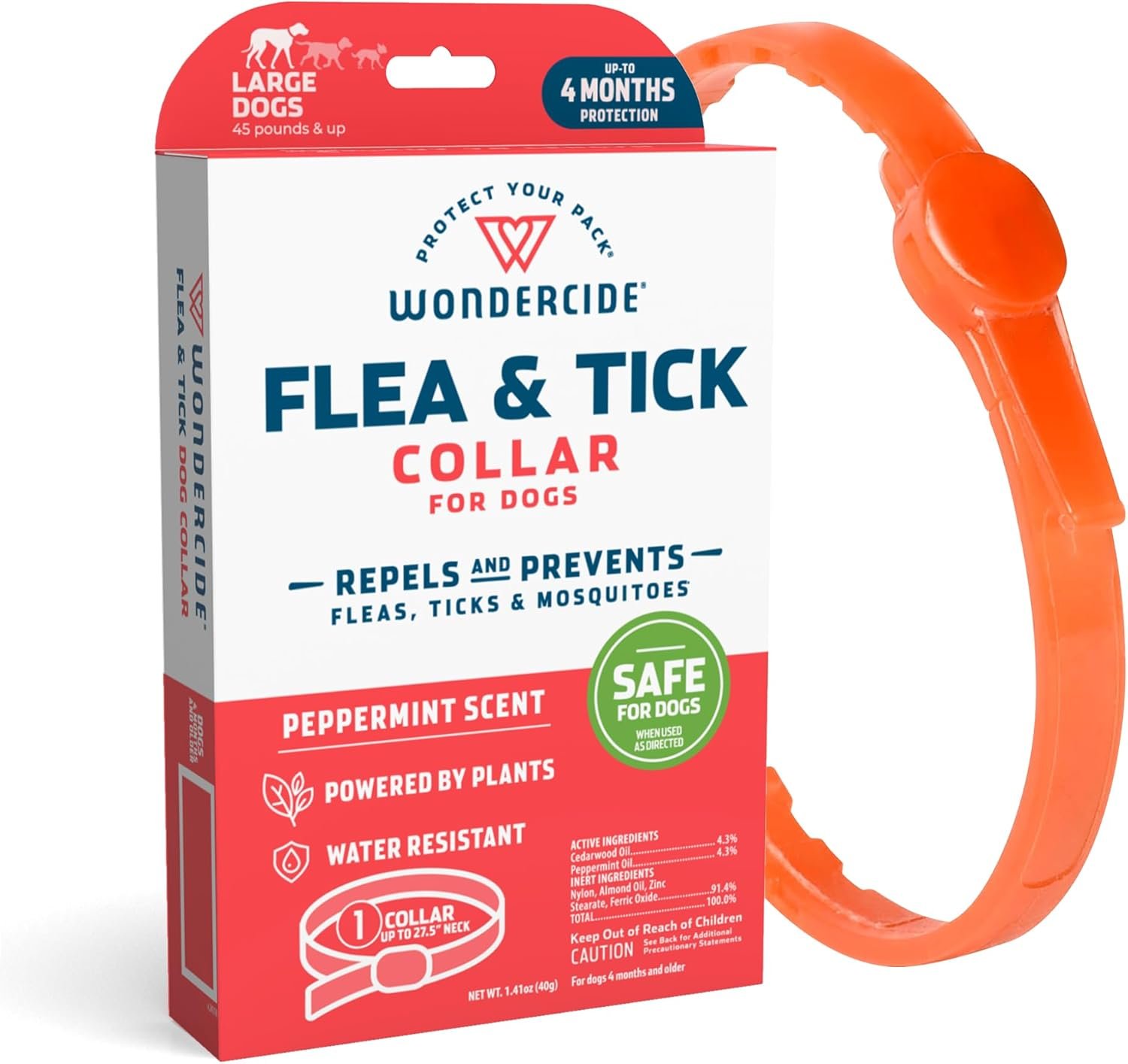 Wondercide Dog Collar – Flea, Tick, and Mosquito Repellent for Dogs – with Natural Essential Oils – Up to 4 Months Protection – Large