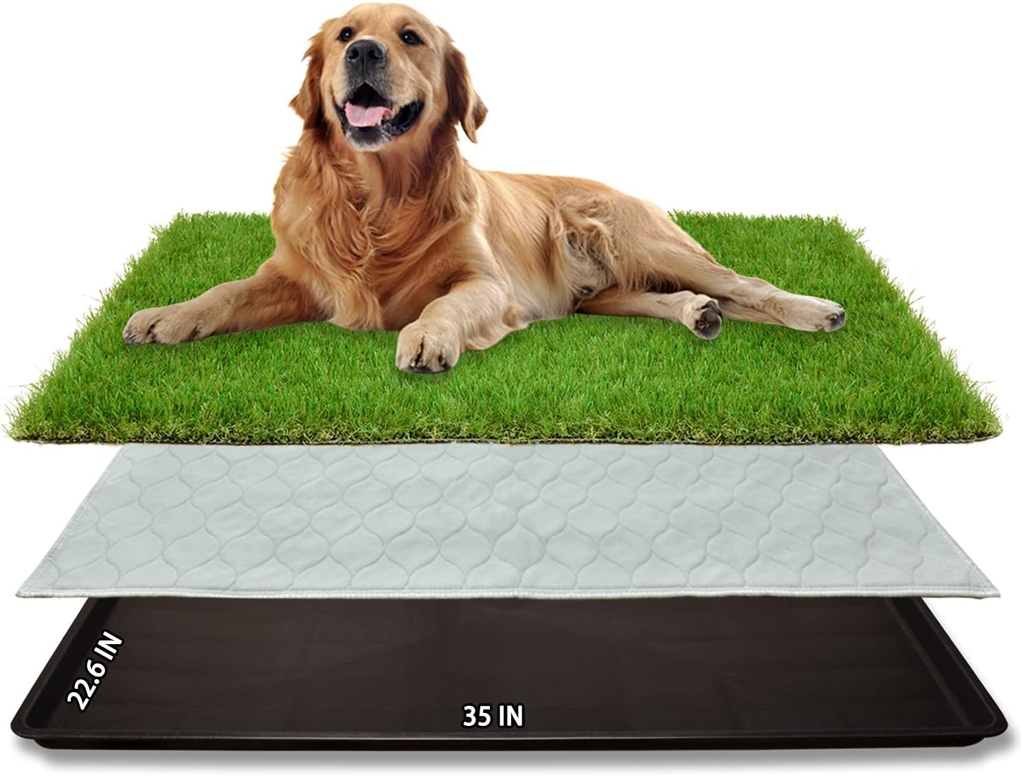 Dog Grass Large Potty Patch, Dog Litter Boxes Artificial Grass Bathroom Turf for Pet Training, Washable Puppy Pee Pad, Perfect Indoor/Outdoor Portable Potty Pet Loo (Tray system-35″X22.6″)