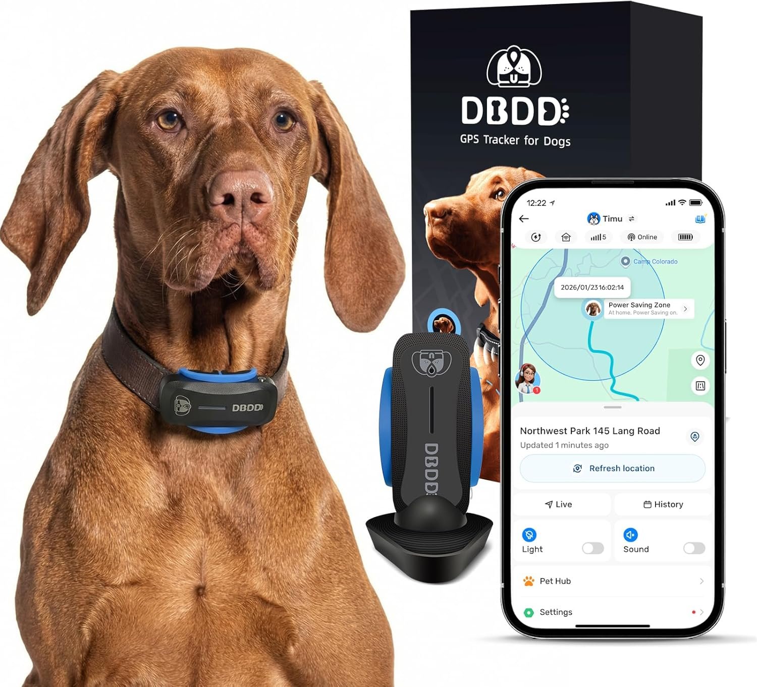 DBDD AI GPS Tracker for Dogs (30lbs+) – Real-Time Location & AI Health Assistant, Electronic Fence Collar for Escape Artists, Waterproof Dog GPS Tracker for Medium Large Dogs, iOS Android