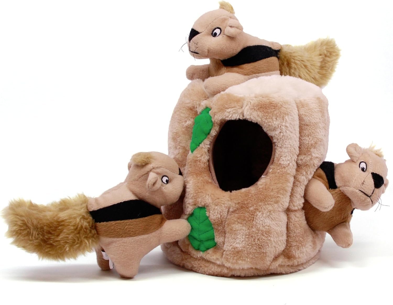 Outward Hound Hide-A-Squirrel Dog Toy – Interactive 2‑in‑1 Plush Puzzle with 3 Squeaky Removable Squirrels, Large