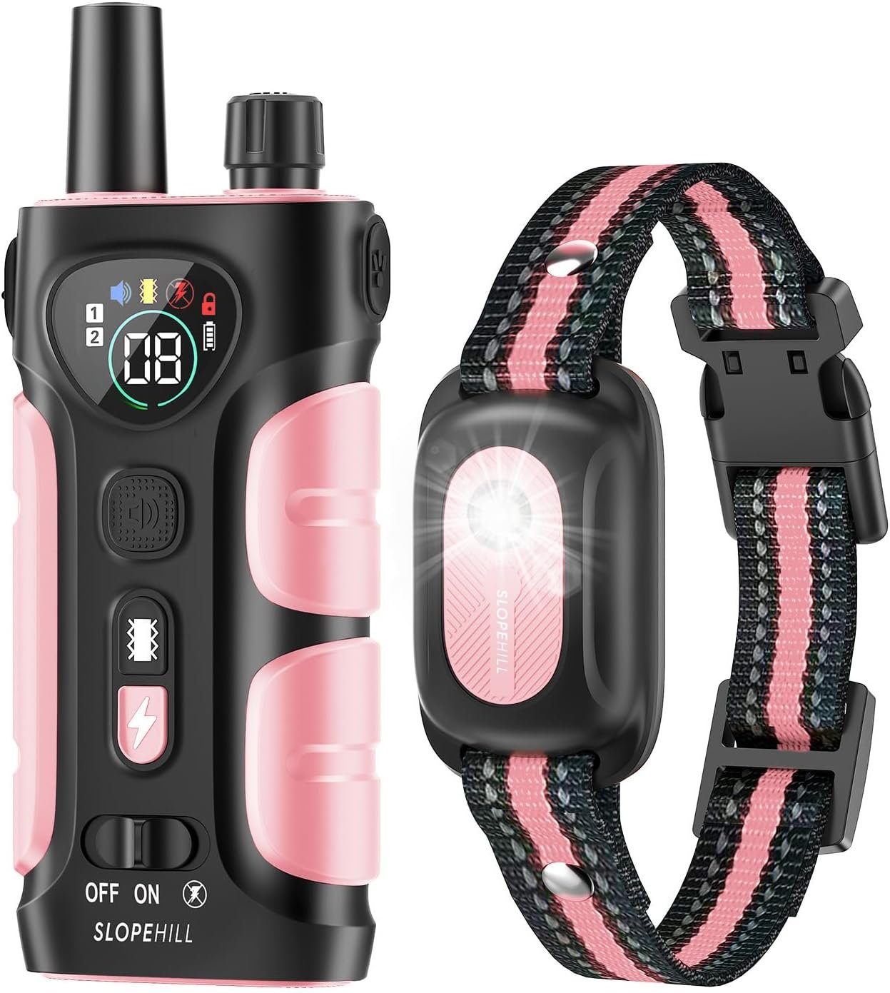 SLOPEHILL Dog Shock Collar – 4200FT Dog Training Collar with Remote,IPX8 Waterproof E-Collar with Beep,Vibration,Shock,Flash Light,No Shock Mode,Shock Collar for Small Medium Large Dog 8-140lbs,Pink